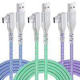 Usb C Cable Fast Charging, 3-Pack 10Ft Nylon Braided Right Angle Usb A To Usb C Charger Cable, Type C Charging Cord Compatible For Samsung Galaxy S24/S23/S22/S21/S20,Note 20 10,Lg G6 V30,Pixel