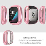 5Pack Full Screen Protector Case Compatible With Fitbit Sense/Versa 3, Soft Slim Tpu Plated Bumper Case Compatible With Fit Bit Versa3 Sense Smartwatch, Rose Pink/Rose Gold/Clear/Silver/Black