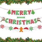 Pre-Strung Glitter Merry Christmas Banner For Christmas Decorations, With Santa Hat, Christmas Tree, Reindeer, Snowflakes, And Gingerbread Man, Christmas Party Supplies, Green