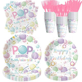 Bubble Birthday Party Decorations Tableware For Girl, Summer Pastel Pop On Over Bubbles Theme Party Supplies For Birthday Baby Shower, Paper Plate, Napkin, Cup, Disposable Cutlery, Serves 24