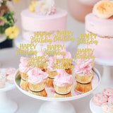 30 Pcs Happy Birthday Cupcake Toppers Glitter Happy Birthday Cupcake Picks For Celebrating Anniversary Theme Party Cake Decorations Supplies Gold
