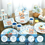 200PCS Blue Bear Baby Shower Party Supplies Set, Plates, Napkins & Cups for 50 Guests