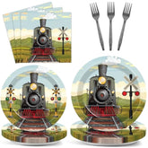 96 Pcs Train Paper Plates And Napkins Party Supplies Steam Train Birthday Disposable Tableware Set Retro Trains Transportation Party Decorations Favors For Baby Shower Dinnerware Favor Serves 24