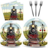96 Pcs Train Paper Plates And Napkins Party Supplies Steam Train Birthday Disposable Tableware Set Retro Trains Transportation Party Decorations Favors For Baby Shower Dinnerware Favor Serves 24