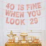 40 Is Fine When You Look 29 Banner For 40Th Birthday Decorations For Women Pre-Strung 40Th Birthday Banner 40Th Party Decorations Rose Gold Glitter