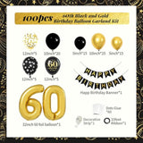 100pcs 60th Birthday Decor Kit β Banner, 60 Balloons, Black & Gold Theme