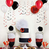 Black & Red Foil Swirl Hanging Decorations, 20 Pcs for Parties & Celebrations