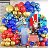 Red Blue Gold Balloon Garland Kit, 120Pcs Royal Blue Red Arch Kit With Gold 4D Foil Balloon Long Balloons Different Sizes For Video Theme Birthday Baby Shower Party Graduation Game Bachelorette Decor
