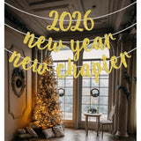 2026 New Year New Chapter Gold Glitter Banner Party Decor
