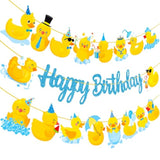Duck Happy Birthday Banners 3Pcs Duck Birthday Decorations Blue Glitter Rubber Duck Birthday Party Banners Duck Birthday Party Supplies For Rubber Duck Decorations