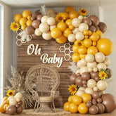 140pcs Bee Balloon Garland Kit with Brown Yellow White Balloons for Baby Shower