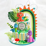 Clay Rainbow Dinosaur Cake Toppers w/ Eggs & Leaves Jungle Safari Party Decor