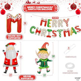 Merry Christmas Balloon Banner Set - 38 Inch, Pack Of 16 | Elf & Santa Balloons, Christmas Party Decorations