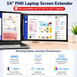 Laptop Screen Extender,14" Fhd 1080P Ips Dual Screen,Attachment Screen Extended Extra Screen, Portable Monitor For Laptops 14-16" With Usb-C/Hdmi Port, Plug N Play For Windows/Mac/Android/Switch/Ps5
