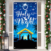 Christmas O Holy Night Door Cover - Navy Blue Nativity Scene Banner For Xmas Party Supplies