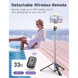 53'' Selfie Stick Tripod With Light, Extendable Selfie Stick With Remote, Portable Cell Phone Tripod Stand With All In 1 Phone Clip, Lightweight Camera Tripod Compatible With Iphone 15 14 13, Android