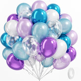 60-Pc Frozen Balloon Set Purple, Blue & Snowflake Confetti Decor