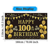 100Th Birthday Decorations - Black & Gold 100Th Birthday Backdrop Banner, 5.9 X 3.6 Ft, Party Supplies