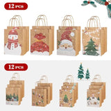 Christmas Gift Bags, 24-Pack Kraft Paper Gift Bags With Handles, 12 Large 13” & 12 Medium 9” Assortment For Holiday Party Favors, Gift Wrapping, Xmas Decor