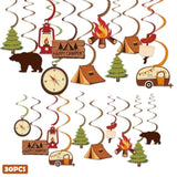 30Ct Happy Camper Party Hanging Swirls Decoration Camping Kids Birthday Photo Props Ideas Tent Cutouts Adventure S'More Whirls Signs Baby Shower Favor Supplies