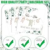 96 Pcs Greenery Gender Reveal Plates Napkins Gender Reveal Baby Shower Party Supplies Baby Shower Paper Tableware Set Dessert Plates Napkins Forks For 24 Guests