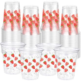 100 Pack Strawberry Plastic Cups 16 Oz Red Strawberry Disposable Clear Fruit Cups For Birthday Baby Shower Summer Party Supplies Favors