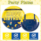 96Pcs Happy Birthday Yellow Theme Party Tableware Set Cartoon Party Supplies For Kids Baby Shower Serves 24 Guests, Disposable Dinnerware Paper Dessert Dinner Plates Napkins Plastic Forks
