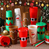 24 Pcs Reusable Christmas Cups Bulk Plastic Coffee Cups Travel Mug 24 Oz 4 Styles Christmas Reusable Tumbler With Lids And Straws For Wine Hot Cold Drinks Xmas Party Supply