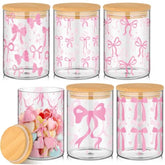 6 Pcs Valentines Day Pink Bow Glass Storage Jars With Airtight Lid 19 Oz Pink Bow Decorative Canisters Sets Sugar Container Farmhouse Kitchen Canisters Glass Organizers Kitchen Countertop Gift
