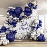 147Pcs Navy Blue And Silver Balloon Garland Arch Kit, 18 12 10 5 Inch Royal Blue Metallic Silver White Balloons For Birthday Baby Shower Bachelorette Wedding Graduation Party Decorations