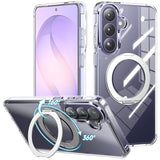 Case for Galaxy S26, 360° Magnetic Ring Stand Compatible with Magsafe, Crystal Clear Hard Back + TPU Bumper Shockproof Phone Cover with