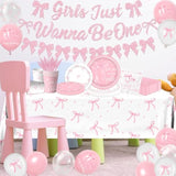 190Pcs Pink Bow 1St Birthday Decorations, Baby Girl First Birthday Party Supplies Includes Girls Just Wanna Be One Plates Napkins Cups Tablecloth Banner Balloons For Girls Bow Party Decor