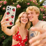 Cute Glitter Strawberry Phone Case With Charm For Iphone 15,Kawaii Red Bow Polka Dot Design Aesthetic Fruit Summer Phone Girly Women?Never Fade ?1.5Mm Raised Edges Protect(With Charm,6.1”)