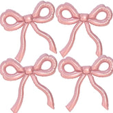 Pink Bow Balloons - Coquette Party Decor - Set of 4