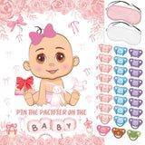 Pin The Pacifier On The Baby Party Games, Pink Baby Shower Decoration Bow Party Decorations With Large Poster 48 Pacifier Stickers Game For Baby Shower Party Bow Coquette Birthday Decorations