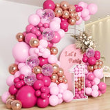 131Pcs Pink Balloons Arch Kit, 18 12 10 5 Inch Hot Pink Balloon Garland Kit Metallic Rose Gold Confetti Balloons, Pink Balloons Party Decoration For Birthday, Wedding, Anniversary, Princess