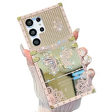 Cute Compatible With Samsung Galaxy S23 Ultra Case, Luxury Bling Butterfly Foldable Stand Kickstand For Women & Girls, Mirror Lace Flexible Shockproof Protective Case (Pink)