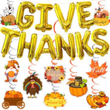 30 Pcs Give Thanks Balloons Banner Gold Foil Fall Friendsgiving Thanksgiving Party Decor