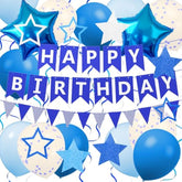 Blue Birthday Decorations For Boys - Happy Birthday Banner, Star Foil Balloons, Latex Balloons & Pennant Banner Set, For Boys' Birthday, Teen Celebration, And Any Blue Themed Party