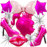 11 Pcs Hot Pink Metallic Balloons Princess Foil Balloons for Pink Themed Parties