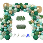 139PCS Jungle Safari Balloon Arch Kit with Gold, Green & Palm Leaves for Parties