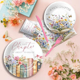 Book Theme Bridal Shower Decorations Tableware, Pink Library Reading Theme A New Chapter Story Book Bridal Shower Party Supplies, Disposable Paper Plate, Cup, Napkin, Cutlery, Serves 24