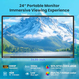24-Inch Large Portable Monitor For Laptop, 2026 Upgraded 1080P Fhd 100Hz Portable Screen,125% Srgb Ips Portable Second Monitor With Adjustable Stand For Laptop, Macbook, Phones