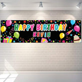 Personalized Birthday Banner With Name Diy Colorful Happy Birthday Banner Backdrop With Alphabet Stickers Custom Name Backdrop For Outdoor And Indoor Party Decoration(Black)