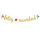 Feliz Navidad Banner - Spanish Merry Christmas Party Decor - Mexican New Year Banner, Mexican Winter Holiday Christmas Party Decorations, Gold Glitter