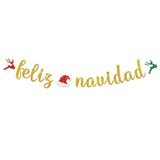 Feliz Navidad Banner - Spanish Merry Christmas Party Decor - Mexican New Year Banner, Mexican Winter Holiday Christmas Party Decorations, Gold Glitter