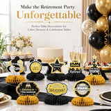 9 Pcs Retirement Party Decorations, Honeycomb Centerpieces, Black Gold Happy Retirement Table Decorations, Easy Assemble Thick Cardstock Centerpieces for Retired Farewell Party