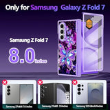 Glow in the Dark Galaxy Z Fold 7 Case with Stand and Hinge Protection for Women Girls, Purple Butterfly Design, Compatible with MagSafe, Slim Fit for Samsung Galaxy Z Fold 7