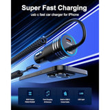 Iphone 16E Car Charger Usb C, 60W Dual Pd Super Fast Charging Car Adapter With Coiled Usb-C Cable For Apple 17/16 Pro Max/16 Pro/15 Plus/15 Pro, Ipad Mini/Air/Pro 11 13Inch, Type C Cargador Para Car