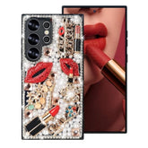 Compatible With Galaxy S25 Ultra Bling Case For Women Girls Luxury Sparkle Glitter 3D Handmade Diamond Crystal Rhinestone Lips Lipstick Pearl Flowers High Heels Soft Protective Case Clear